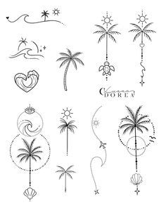 the palm tree tattoo is shown in black and white