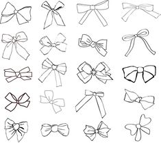 different types of bows drawn in black ink on white paper, each with an individual's own bow