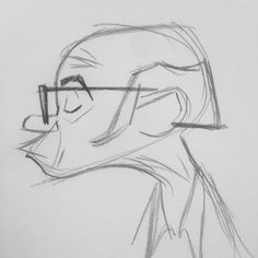 a drawing of a dog with glasses on it's head and nose looking to the side