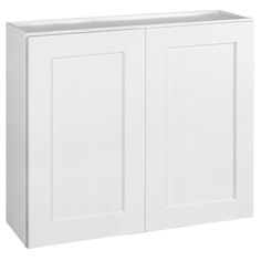 a white cabinet with two doors and one drawer