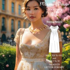 Our product is as follows: Bridgerton ballgown prom medieval PDF pattern,jane austen fairy renaissance dress pattern, bishop short sleeves, wide scoop-neck gathered long maxi dress. Buy old and new models in our store at the best price! 👉https://moanartdesign.etsy.com  The amount of fabric required for the model is 6 meters.  You will need  hidden zipper for the middle back. Our model is suitable for all woven fabrics.  There is a seam allowance in our pattern. **US Sizes: 2, 4, 6, 8, 10, 12, 1 Bridgerton Gown, Gown Dress Pattern, Elvish Dress, Sophie Beckett, Tulle Maxi Skirt, Seam Allowance, Scoop Neck Dress, Woven Fabrics, Sewing Pattern Sizes