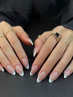 Russian Manicure Neutral, White Tip Nails, 2024 Prom, Manicure Tips, Colorful Nails, French Tip Acrylic Nails, Fake Nails With Glue