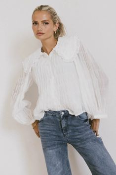 Cottage Core Blouse – Groovy Mimi Cottage Core Blouse, Ruffled Collar, Peplum Blouse