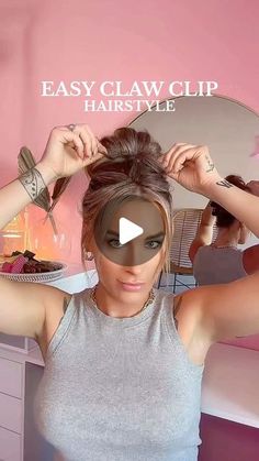 Fancy Top Bun Hairstyles, Claw Clip With Bangs, Clawclips Hairstyles, Clip Ideas, 5 Minute Hairstyles, Easy Bun Hairstyles, Messy Buns, Easy Hair Updos, Clip Hairstyles