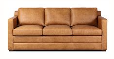 a tan leather couch on a white background