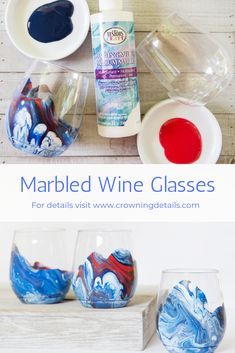 marbled wine glasses for kids to make with their own paint and paper machs