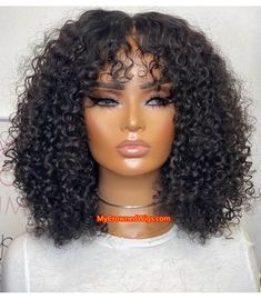 Brazilian virgin human hair Natural curly 360 wigs with bangs--[MCW999] Natural Color Hair, 360 Wig, Curly Weave Hairstyles, Curly Hair Wig, Beautiful Wigs, Curly Hair With Bangs, Front Lace Wigs Human Hair