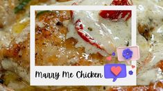 a close up of food on a plate with the words mary me chicken above it