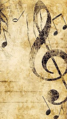 an old music background with musical notes and trebles on grunge paper