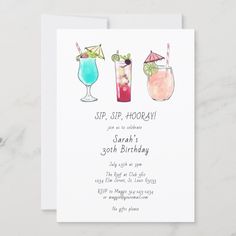 a birthday card with three cocktails on the front and two drinks on the back