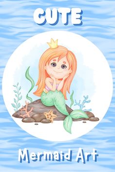 the little mermaid is sitting on top of a rock with her hands under her chin