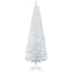 a white artificial christmas tree on a stand