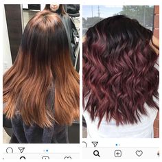 Brown To Red Ombre Hair Short, Brown Hair With Plum Highlights, Brown Hair Colors With Dark Roots, Burgandy Ombre, Burgundy Highlights On Brown Hair, Brown Hair Trends, December Hair