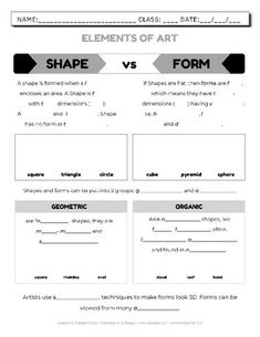 the worksheet for shape and form are shown in two different sections, each with an