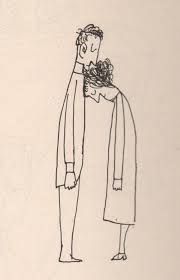 a drawing of a man with flowers in his hand