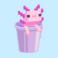 an image of a pixelated pig in a trash can with a ribbon around its neck