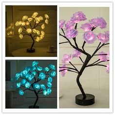 three different types of lights in the shape of flowers