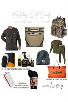 the holiday gift guide for him and her includes items from his father's hunting gear