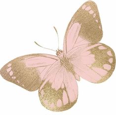 a pink and gold butterfly on a white background