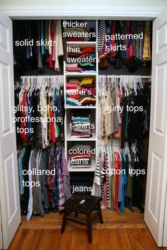 the closet is full of clothes and other items