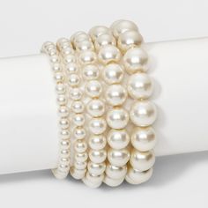 Faux Pearl Stretch Bracelet 5pc - A New Day White Apple Watch Bands Fashion, Twisted Bangle, Faux Pearl Bracelet, Pearl Bracelets, Bangle Bracelet Set, Chunky Bracelets, Heart Studs, Bracelet Collection, Heart Earrings Studs