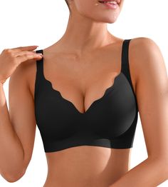 PRICES MAY VARY. COMFORTABLE FABRIC：Women's seamless bra is made of 85% polyamide and 15% elastane, wireless design coupled with super soft fabric is very comfortable to wear, cool and breathable, with a variety of sizes, you can find the right size for different cups. UNIQUE DESIGN: Jelly strips and push-up design provide great support to the breasts, showing off a natural fuller bust that exudes your confidence and charm. The scalloped wave design of the neckline increases the fashion sense of Underwire Bras, Full Coverage Bra, Everyday Bra, Seamless Bra, Wireless Bra, Long Style, Bustiers, T Shirt Bra, Underwire Bra