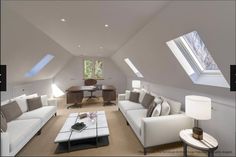 a living room filled with white furniture and windows