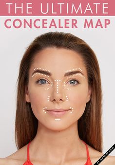 6 places to apply concealer that will transform your complexion. Concealer Map, Apply Concealer, How To Apply Concealer, Love Makeup, Hair Skin, Makeup Skin Care