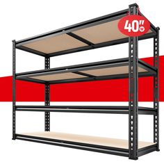 a large metal rack with four shelves and a 40 % off sign on the top