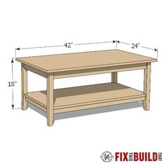 a coffee table with measurements for the top