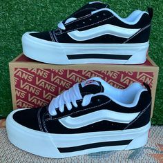 New In The Box Authentic Women’s Vans Knu Stack Nostalgia Black/White Vn000cp6ba2 Platforms Sneakers Vans For Women, Swag Clothes, Platforms Sneakers, Vans Black And White, Shoes Vans, Downtown Girl, Vans Black, Swag Shoes, Vans Sneakers