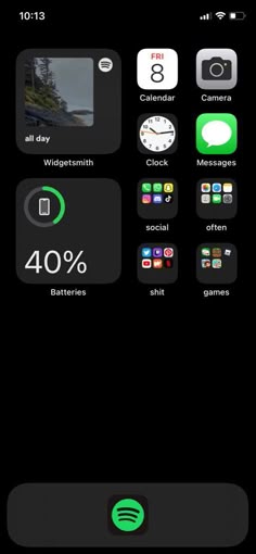 an iphone screen with icons on it and the time displayed in green, black and white