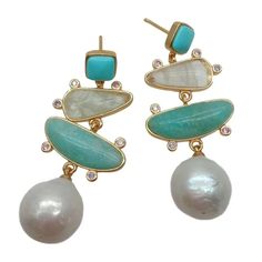 Main Stone: Amazonite Metals Type: 14K Gold Filled Certificate Type: GTC Earring Type: Stud Earrings Shape\pattern: Geometric main stone color: Green Gems Info: Fresh water cultured pearl, white pearl, amazonite, turquoise, prehnite, good quality, high luster! Diameter: 12x13mm(keshi pearl), 7mm(turquoise), 8x16mm(prehnite), 8x14mm(amazonite), . length: 1.8"(earrings) 4.5cm. stud : gold plated stud Green Amazonite, Freshwater Pearl Drop Earrings, Stud Earrings Gold, Friend Bracelets, Green Gems, White Freshwater Pearl, Office Style, Fashion Jewelry Earrings, Pearl Stud Earrings