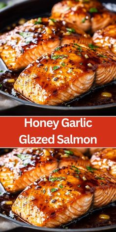 honey garlic glazed salmon in a skillet