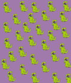 a lot of green cats on a purple background