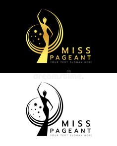 the logo for miss pageant is an elegant woman in a dress with stars on her head and