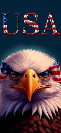 an eagle with the american flag on it's head, and the words usa above it