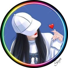 a woman with long black hair wearing a white hat and holding a red heart in her right hand