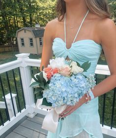 Flowers For Blue Prom Dress, Prom Pictures Bouquet, Prom Flowers Blue Dress, Prom Pictures With Bouquet, Prom Bouquet Blue Dress, Light Blue Prom Flowers, Prom Bouquet Blue