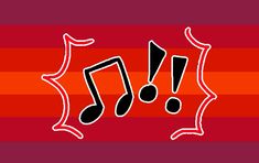 an image of musical notes on a red and orange striped background with the word music below it