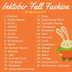 an orange background with the words inktober fall fashion written in white on it