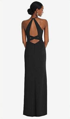 Halter Criss Cross Cutout Back Maxi Bridesmaid Dress In Black | The Dessy Group