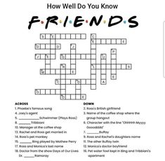 a crossword puzzle with words that say friends and how well do you know them?