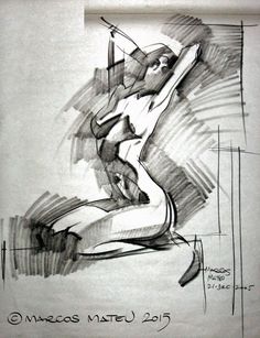 a drawing of a woman sitting in a chair with her legs spread out and hands behind her back