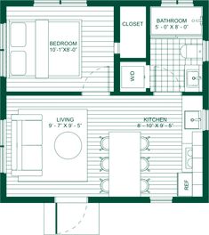 the floor plan for a two bedroom apartment with an attached kitchen and living room area