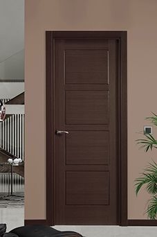 an open door in a living room next to a chair and potted plant on the floor