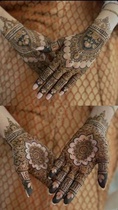 two hands with henna designs on them