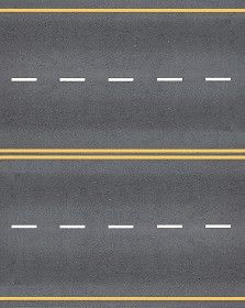 an overhead view of two roads with yellow lines on each side and one lane in the middle