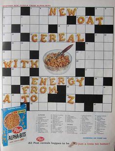 a crossword puzzle with cereal on it