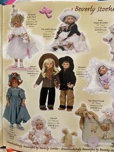 an open book with pictures of dolls and clothes